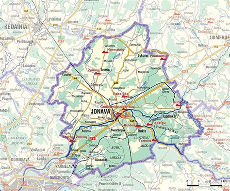 Žemėlapis: Jonavos miesto centras su pažymėtomis šeimos paslaugų vietomis