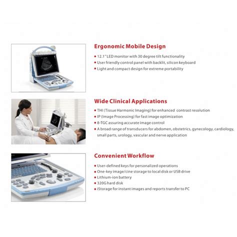 Vaizdas, kuriame pavaizduotas modernus medicininis ultragarso aparatas su gydytoju, atliekančiu tyrimą.