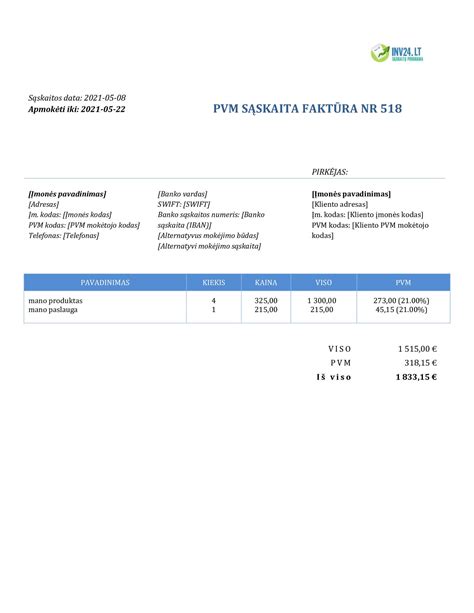 Sąskaitos faktūros pavyzdys