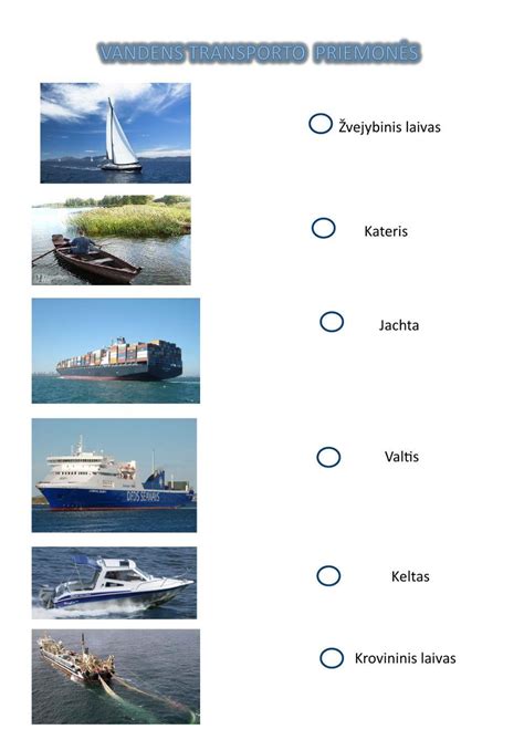 Įvairios vandens transporto priemonės