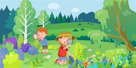 vaikai gamtoje tyrinėja augalus