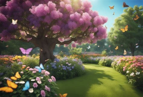 Sodas pilnas gėlių ir drugelių