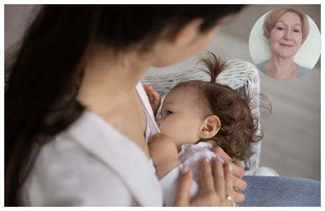 Artimas moters spenelio ir kūdikio burnytės vaizdas žindymo metu