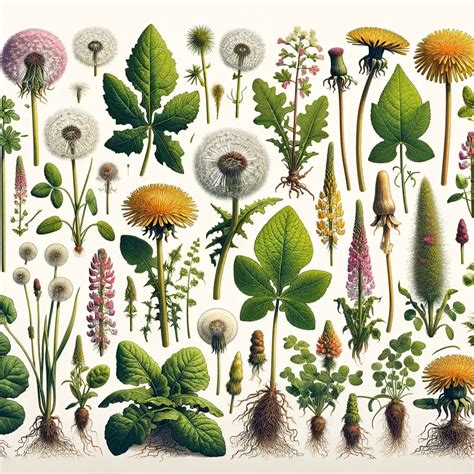 Įvairios valgomos ir vaistinės piktžolės.