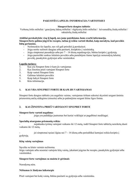 pakuotės lapelis su paracetamolio informacija