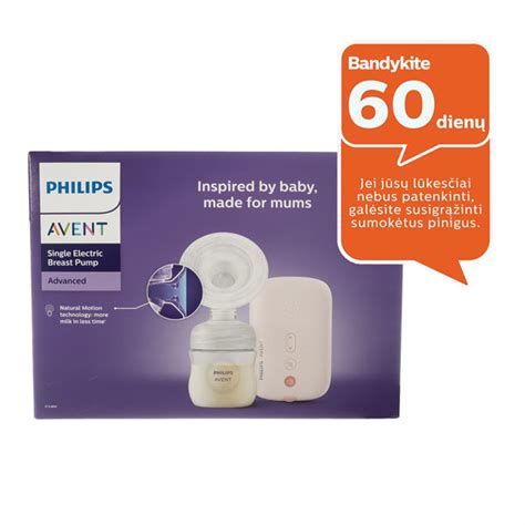 Moteris patogiai sėdi ir naudoja Philips Avent elektrinį pientraukį