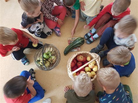 vaikai tyrinėja vaisius ir daržoves darželyje