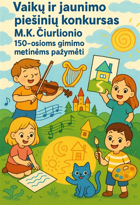 vaikų piešinių ir darbelių koliažas