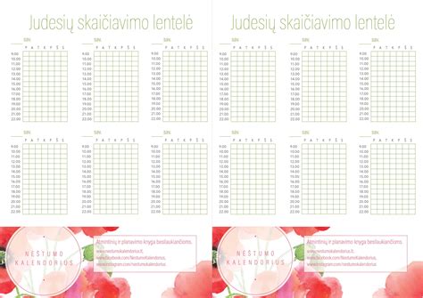 vaisiaus judesių stebėjimo lentelė