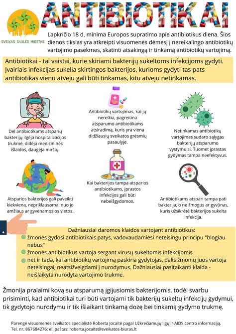 infografika apie antibiotikų veikimą ir šalutinius poveikius