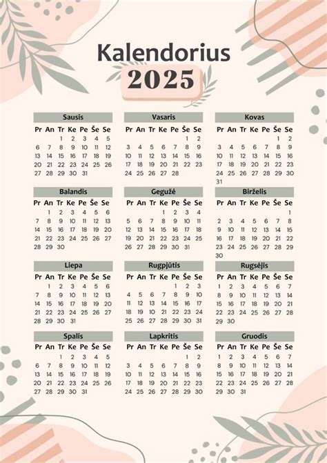 kalendorius su pažymėtais pensinio amžiaus etapais