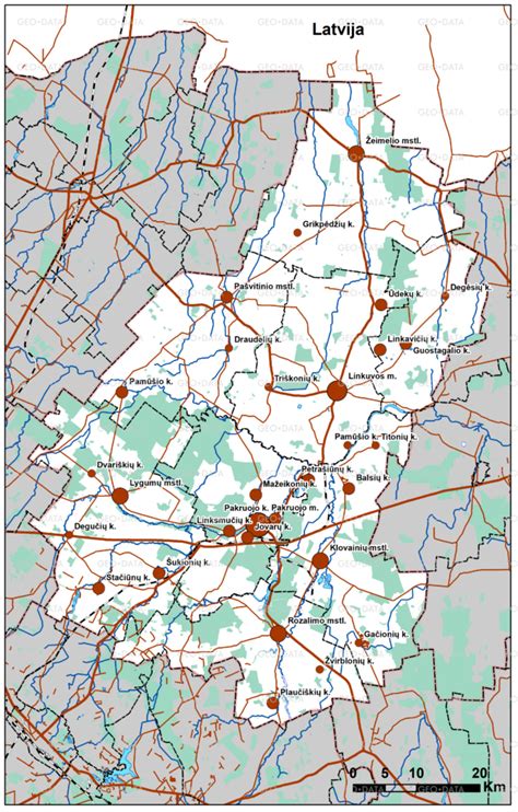 Žemėlapis, rodantis Pakruojo rajono savivaldybės švietimo įstaigų tinklą.