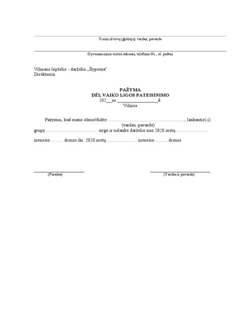 vaiko sveikatos pažymos pavyzdys