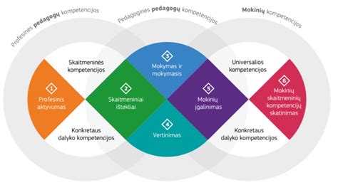 Diagrama, vaizduojanti pedagogų kompetencijų sritis