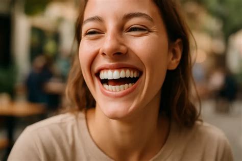 Moteris valo dantis su šypsena
