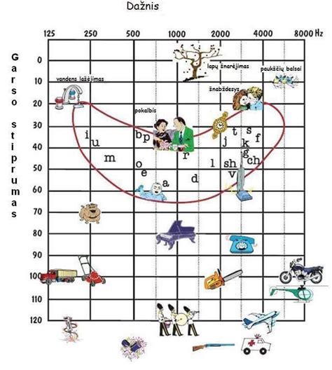Diagrama, iliustruojanti žmogaus klausos dažnių diapazoną pagal amžių