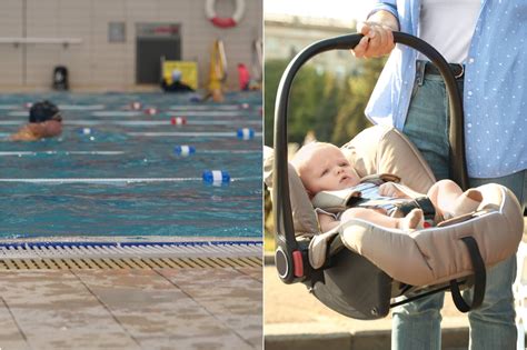 kūdikis su specialiu ratuku baseine