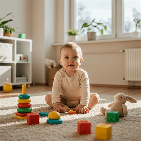 Kūdikis žaidžiantis su spalvingais lavinamaisiais žaislais